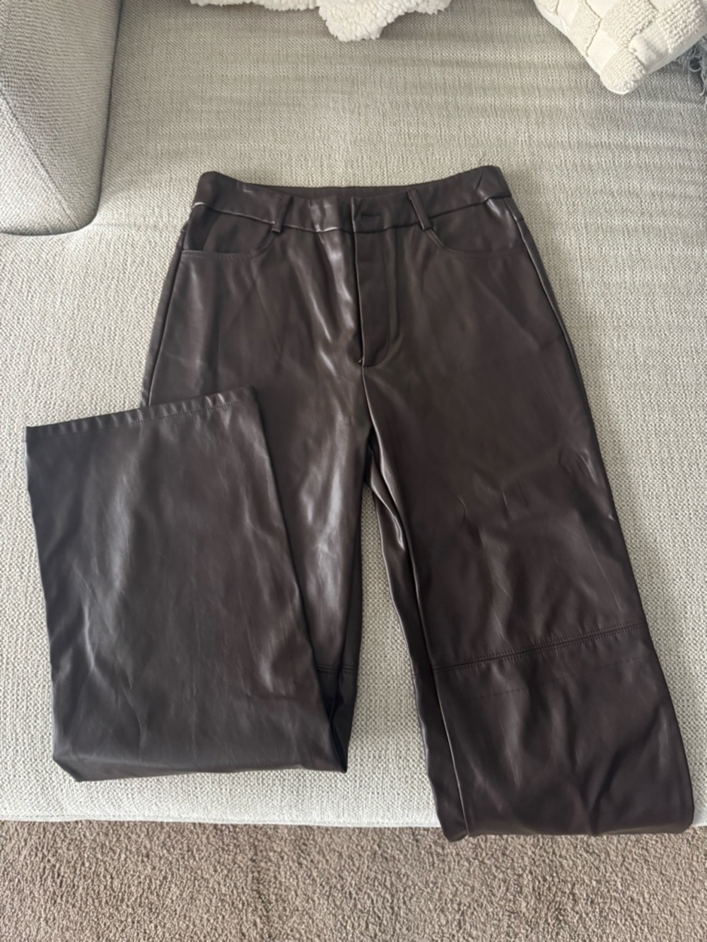 Dark Brown Faux Leather Wide Leg Pants
